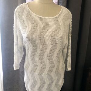 Chico's White Metallic Sweater With Chain Details